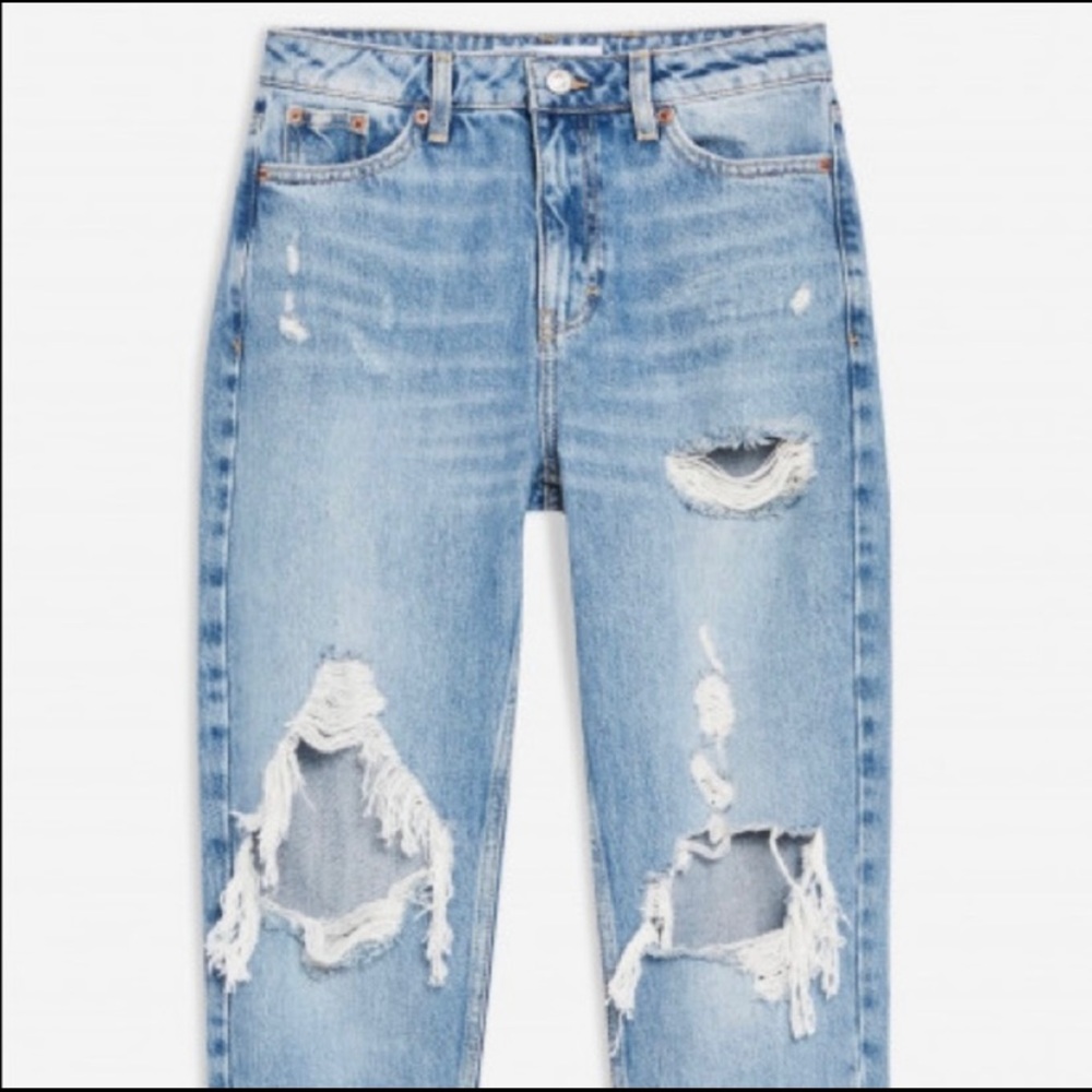 Topshop distressed blue denim mom jeans